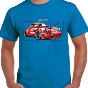 CAMISETA AZUL CON EL DIBUJO DEL PORSCHE 911 RWB