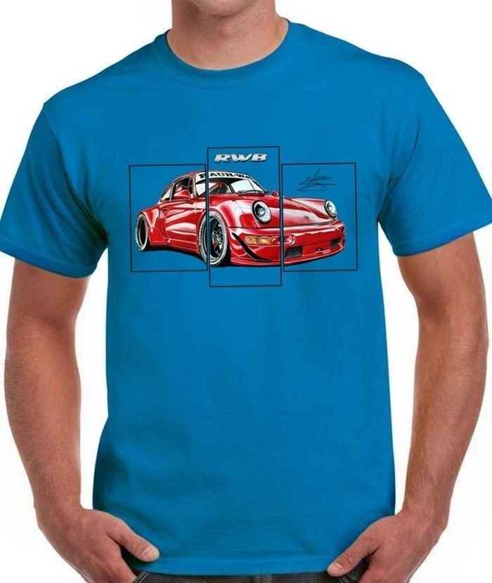 CAMISETA AZUL CON EL DIBUJO DEL PORSCHE 911 RWB