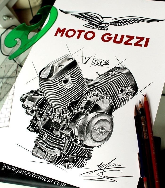 CAMISETA CON DIBUJO DE MOTOR MOTO GUZZI - Imagen 3