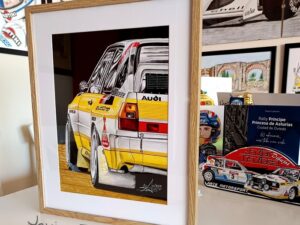 CUADRO ENMARCADO DIBUJO AUDI SPORTQUATTRO 42x52cm.
