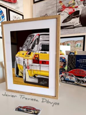 CUADRO ENMARCADO DIBUJO AUDI SPORTQUATTRO 42x52cm.