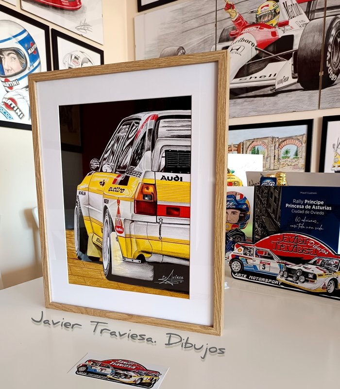 CUADRO ENMARCADO DIBUJO AUDI SPORTQUATTRO 42x52cm.